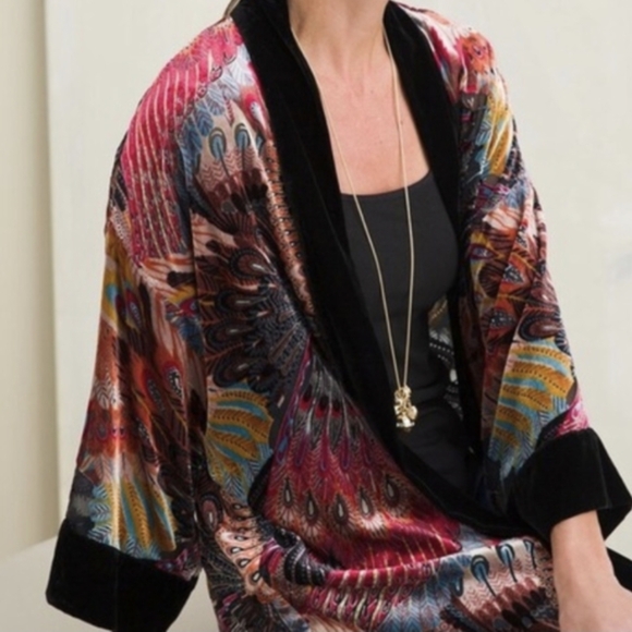 Chico’s Travelers Velvet Peacock Kimono Size L/XL - Picture 5 of 14